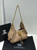 Quilted Drawstring Chain Tote