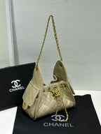 Quilted Drawstring Chain Tote