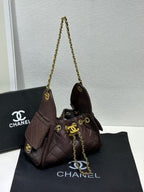 Quilted Drawstring Chain Tote
